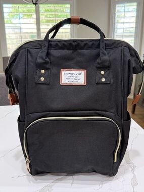 Sowaovut Black Canvas Travel Laptop Backpack | Built-in USB Charging Port